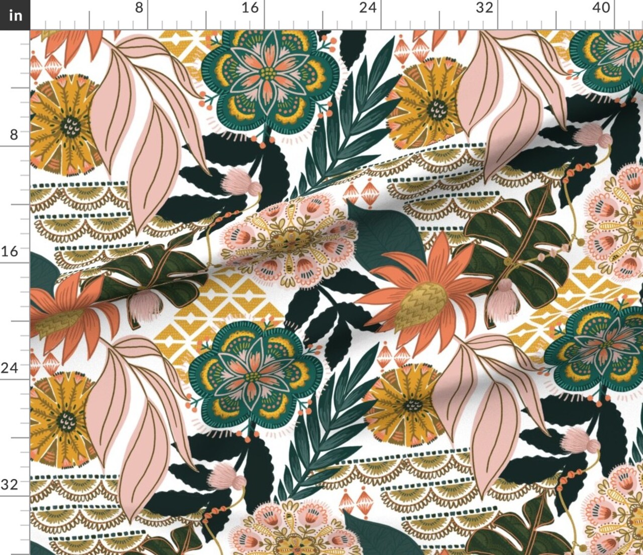 Boho Botanical Maximalist Monstera Palms Floral Jungle Custom Printed Fabric by Spoonflower Various Fabrics by the Yard or Fat Quarter 8498488